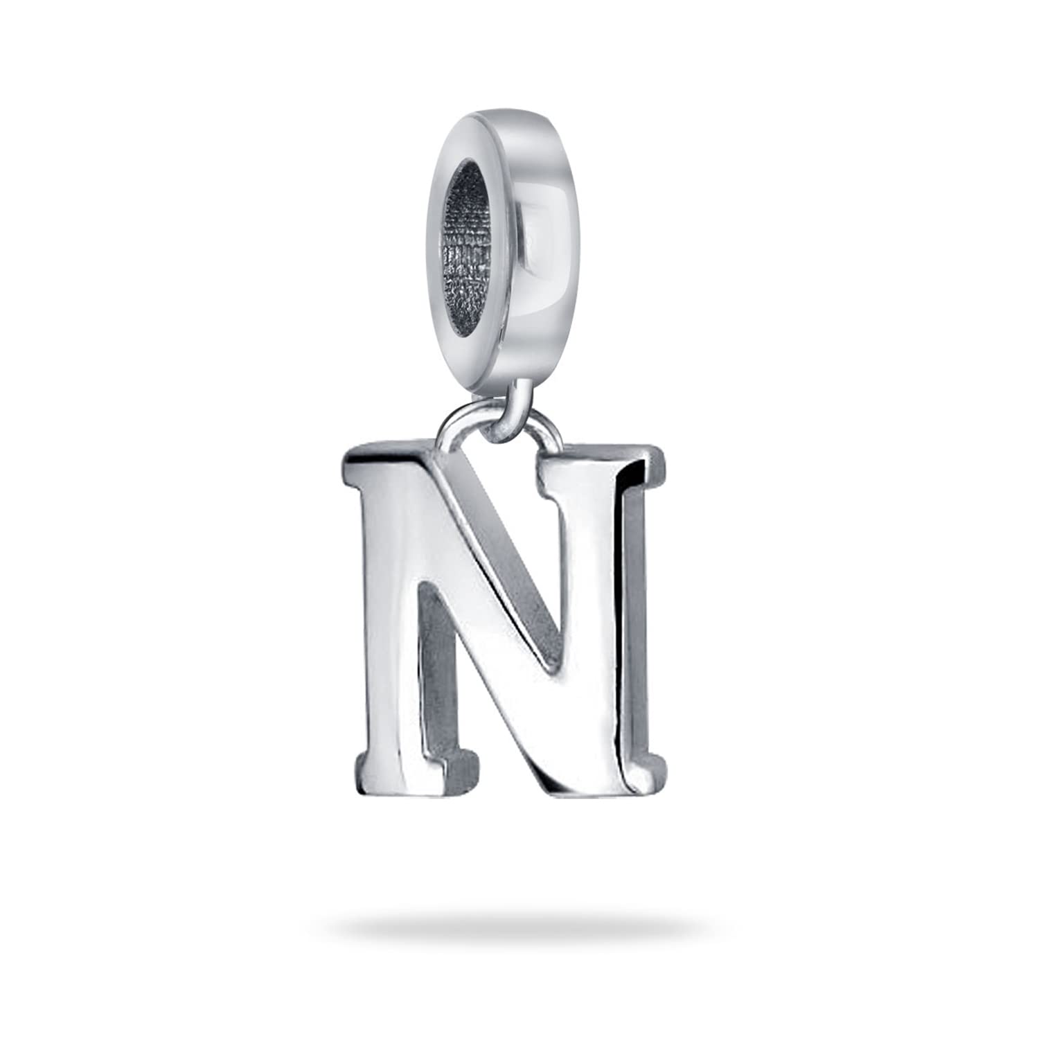 

925 Silver Alphabet N Block Letter Initial Shaking Charm Bead Compatible with European Bracelet [Bling Jewelry]