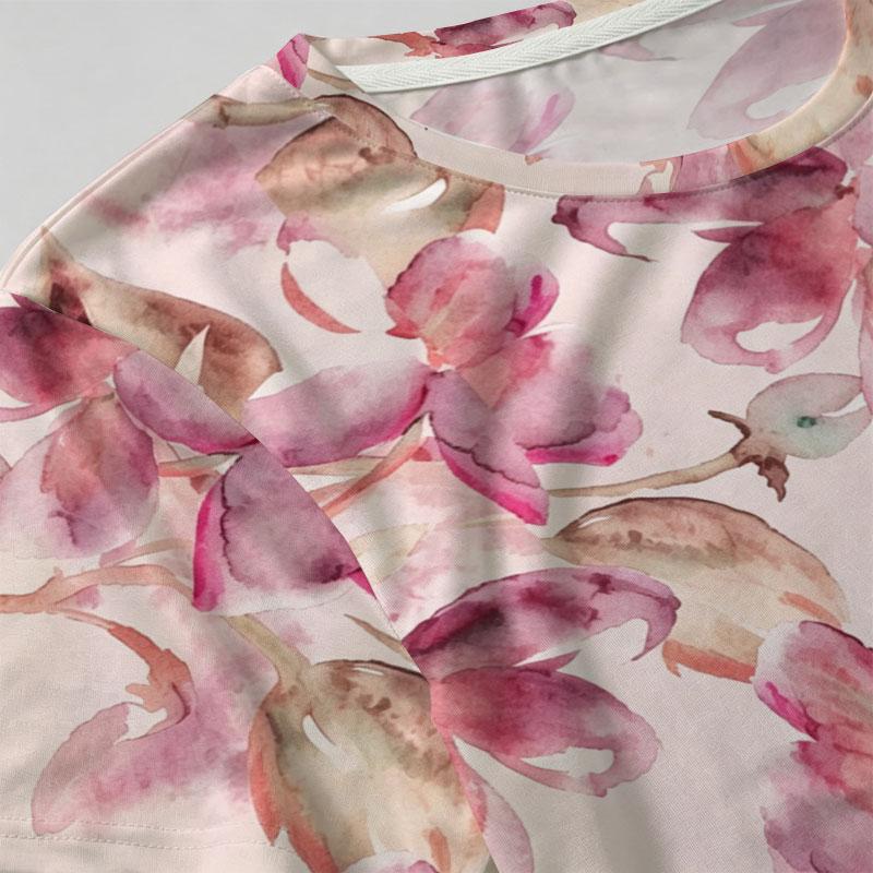 Women's Relaxed Short Sleeve Top Soft Watercolor Floral Print, Basic Casual Summer Tee for Daily Outings, Vacation & Shopping