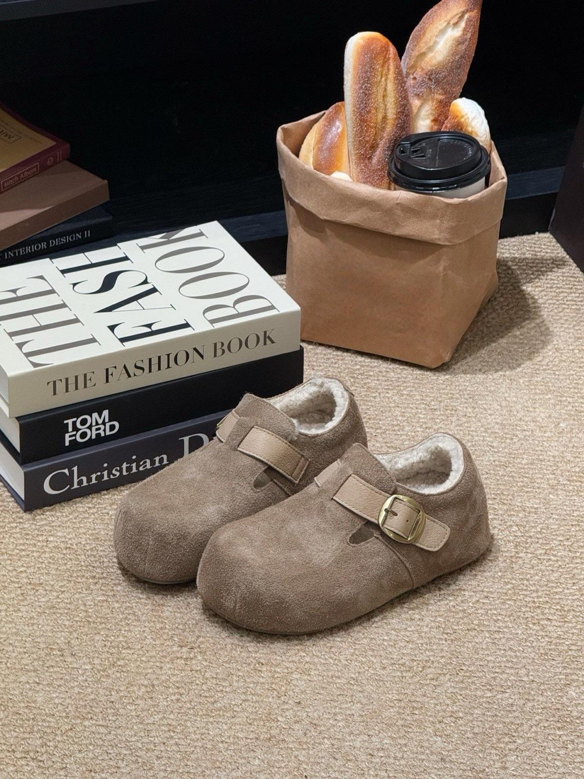 

Autumn and winter retro inner height increase velvet thickened bag head shoes warm lazy cotton shoes 40 хакі