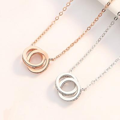 Double Ring Double Circle Necklace for Women Fashion Temperament Clavicle Chain Pendant Neck Chain