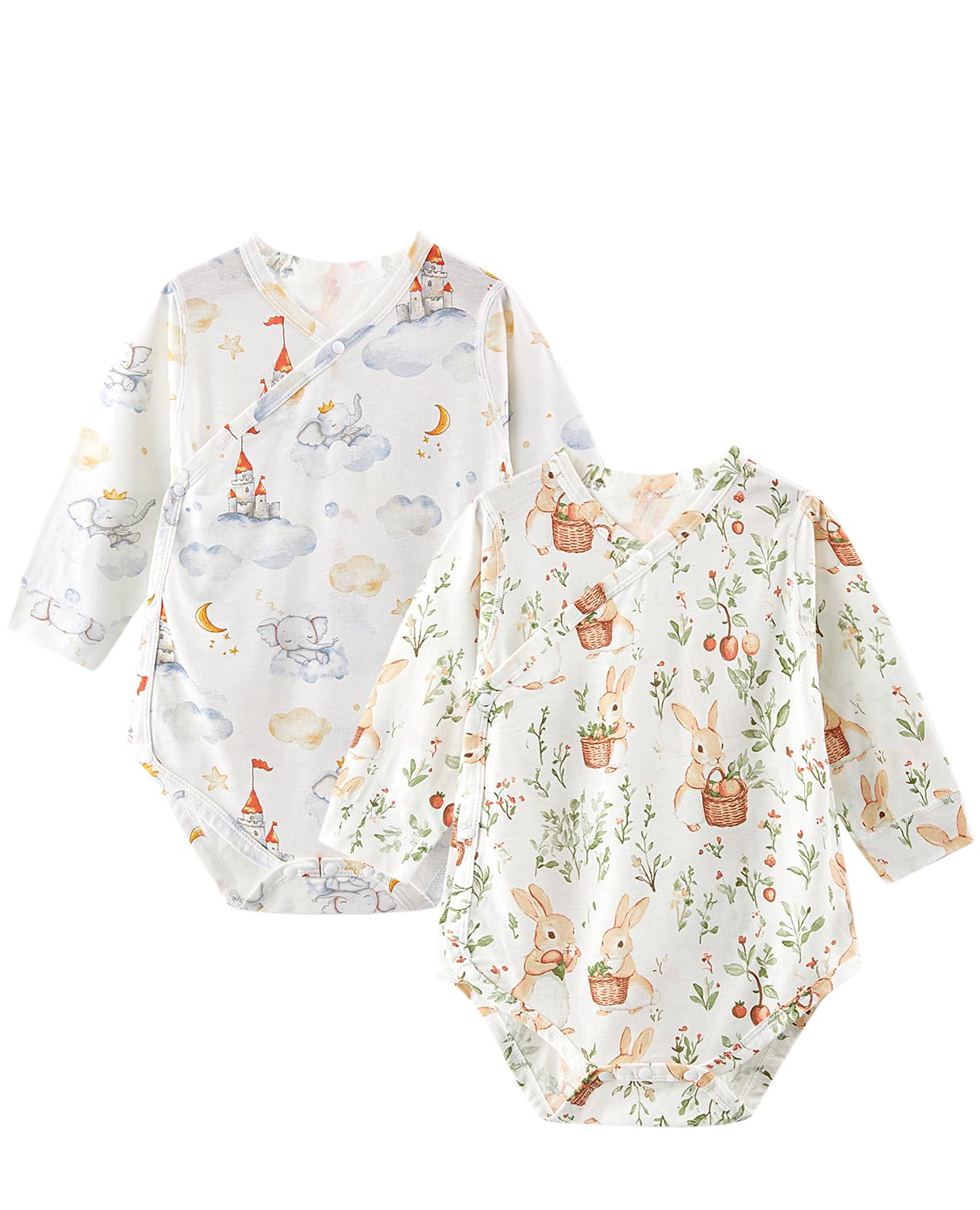 

Детский длинный комплект из комбинации бамбукового хлопка, милый детский с животными, для детского душа и [Hapipana] ромперы, рукава, 2, тонкий, волокно, смесь, новорожденный, нижнее белье,