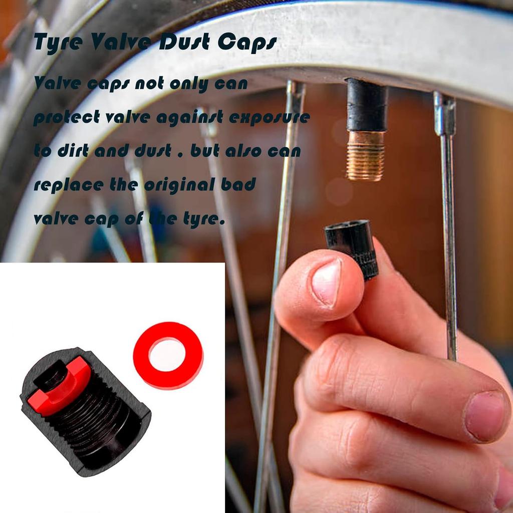 KURAMI Tire Valve Stem Caps 200 Pcs,Black Plastic Valve Caps with Sealing Ring,Valve Stem Caps General for Cars,Bicycles,Motorcycles,Trolleys and