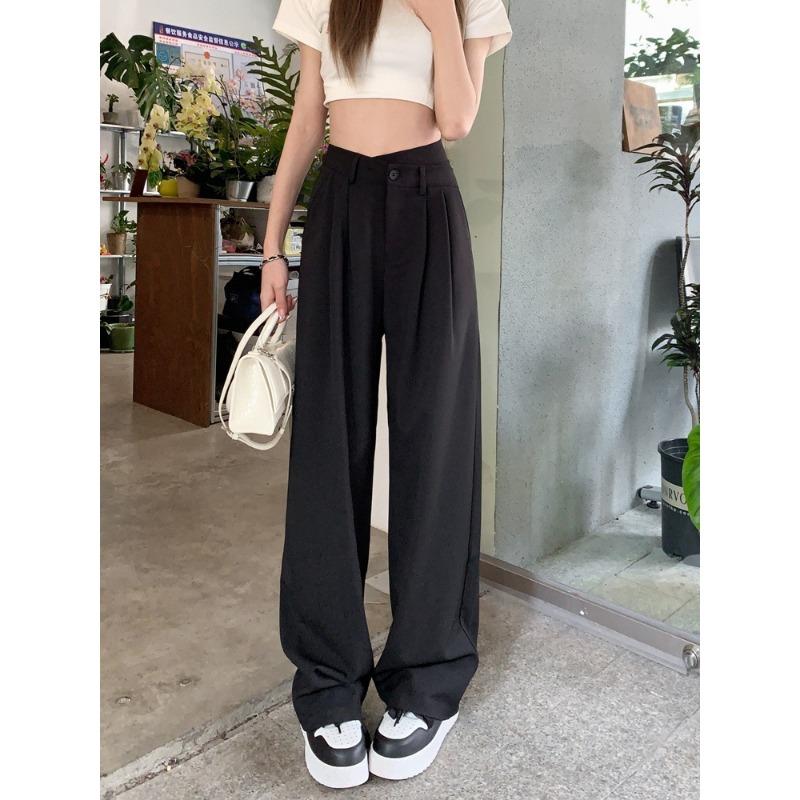 

Широкие брюки больших размеров, женские летние драпированные костюмные брюки, повседневные прямые брюки с высокой талией 2XL чёрный