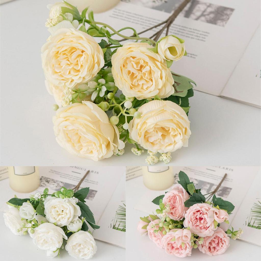 Fake Peony Flowers with 5 Heads Fashion Decorative Fake Flower for Wedding Party