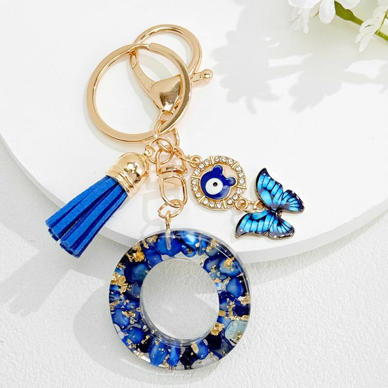 Fashion Blue Glazed Stone A To Z Letter Keychain 26 Initials Alphabet Butterfly Tassel Pendant Car Keyring Women Jewelry Gifts