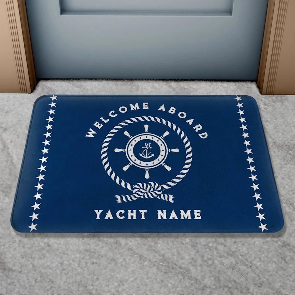 Boat Name Doormat Personalized Nautical Anchor Compass Ship Wheel Rope Non-Slip Bath Mat Yacht Decor Indoor Outdoor Welcome Ru