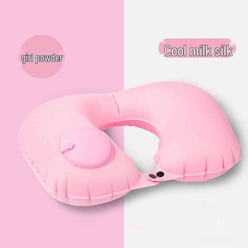 Inflatable U-shaped Travel Neck Pillow - Portable, Ergonomic, Height-Adjustable, Storable Milk Silk Design