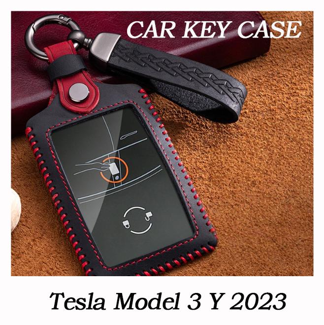 Crazy Horse Leder für Tesla Model 3 Y 2023 Auto Schlüsselanhänger Schutzhülle Abdeckung Vollständige Abdeckung Zubehör