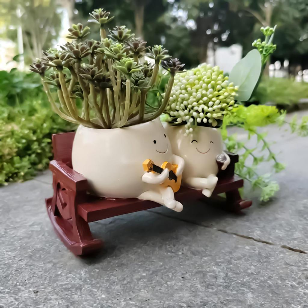 Resin Pot for Flowers Double Head Face Indoor Outdoor Plants Resin Pot for Cactus Monstera Aloe Garden Patio Porch Windowsill