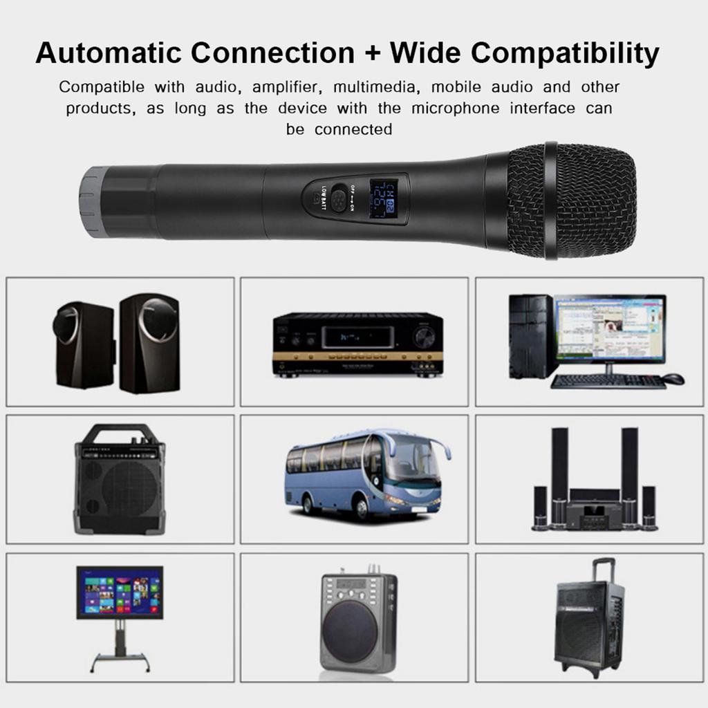 Universal VHF Wireless Handheld Microphone with Receiver for KaraokeBusiness Meeting Black