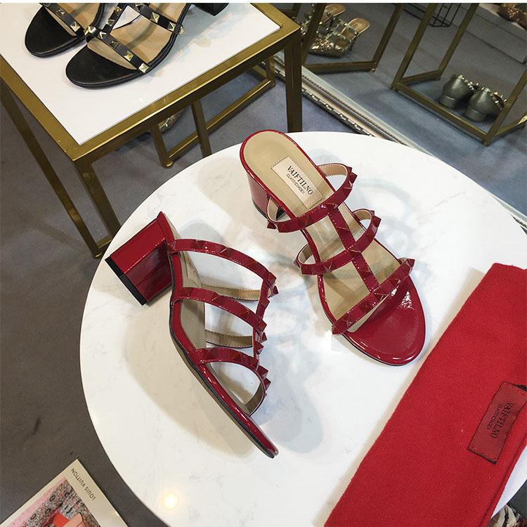 Women's Sandals Summer Woman Heeled Slipper Sandals Leather Brand Rivets High Heels Gladiator Ladies Shoes