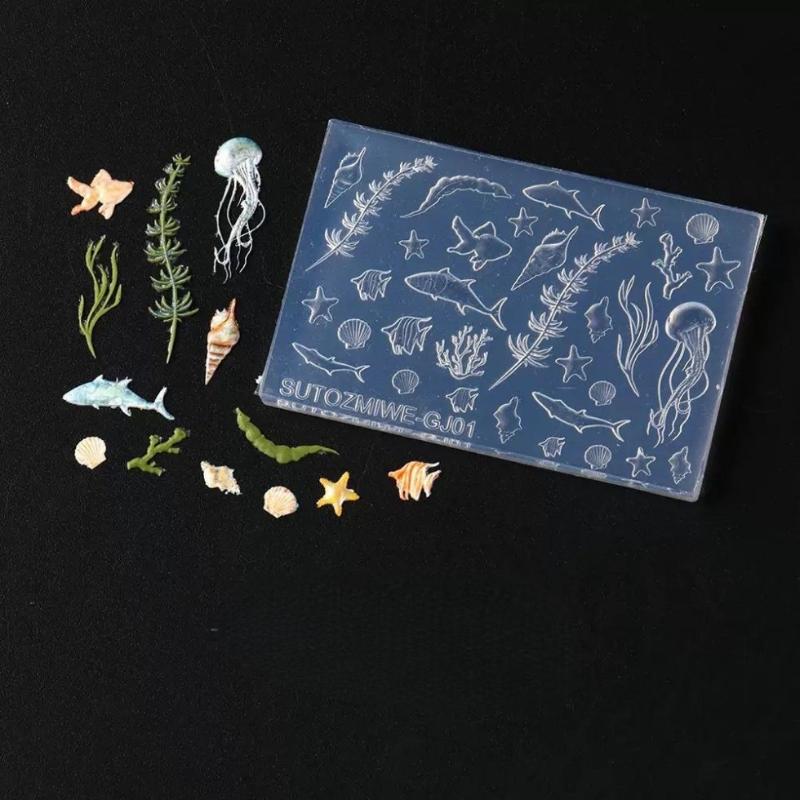 Sea Shell Starfish Fishtail 3D Silicone Nail Mold Jellyfish Conch Transparent Mold Nail Art Carving Template Diy Accessories