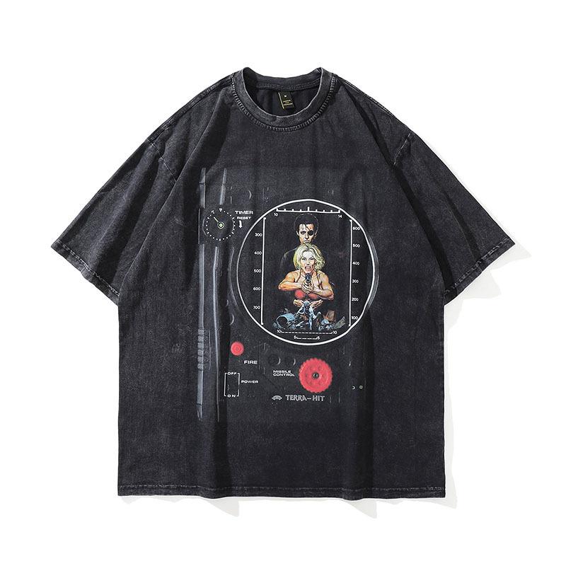 American Vibe Lazy Wind Wash Old Small Neckline Short Sleeve T-Shirt Men'S Casual Street Tide Brand Half Sleeve Tee