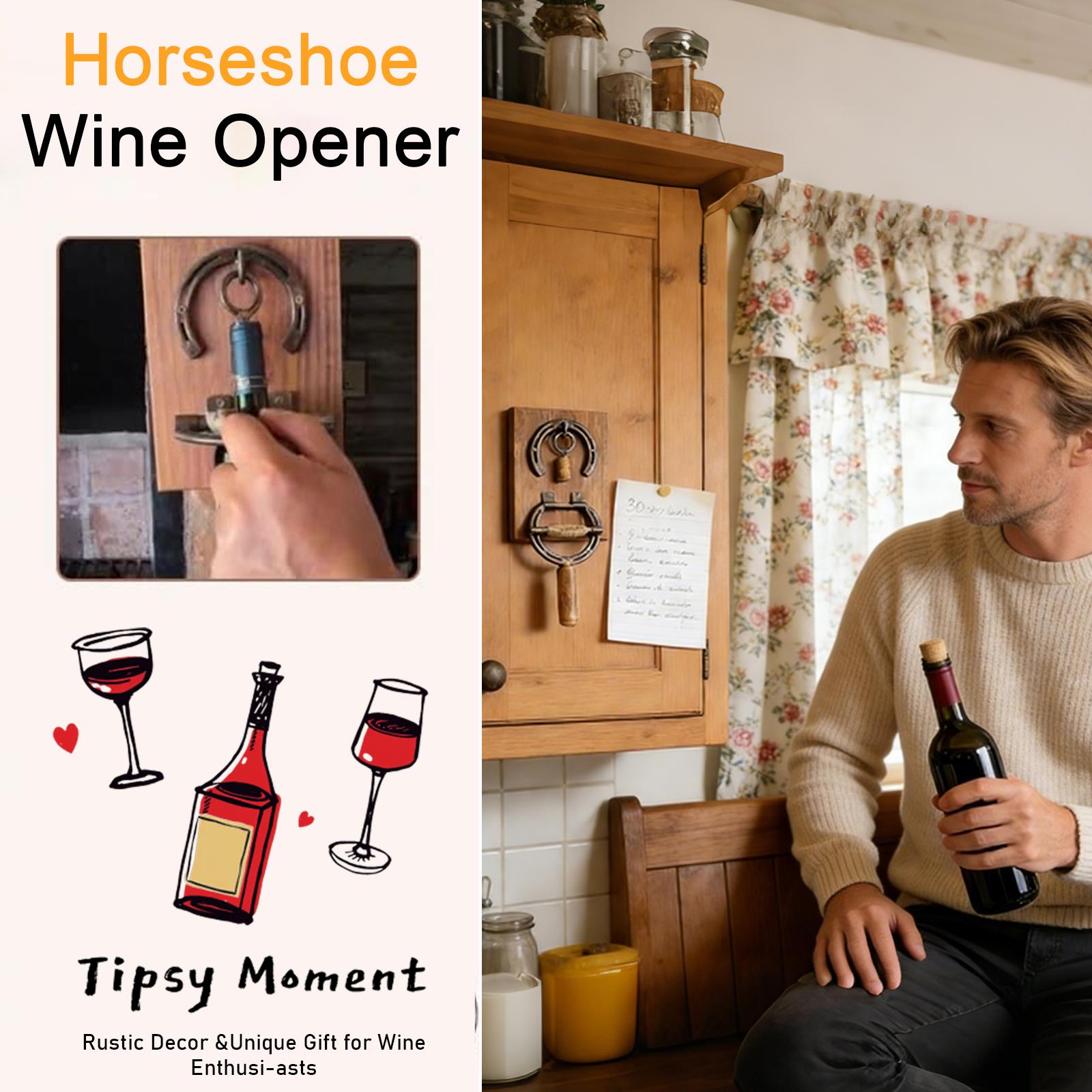 

Rustic Horseshoe Opener Corkscrew Wall Mounted, Vintage Industrial Decor Bottle Opener & Unique Gift For Kitchen Bar Wall Decor Lovers One Size