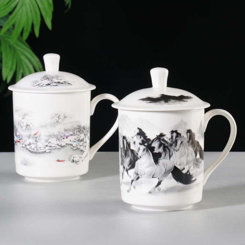 Jingdezhen Ceramic Tea Cup with Lid - Large Capacity for Office & Meetings