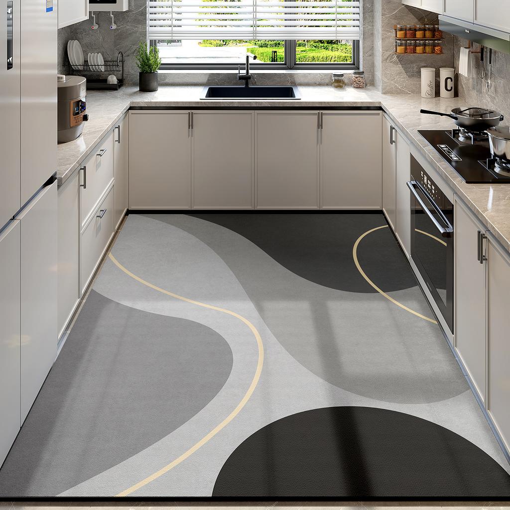 New kitchen floor mat, large-area, full-coverage, stain-resistant, diatomaceous earth, non-slip, water-absorbing, oil-absorbing, quick-drying