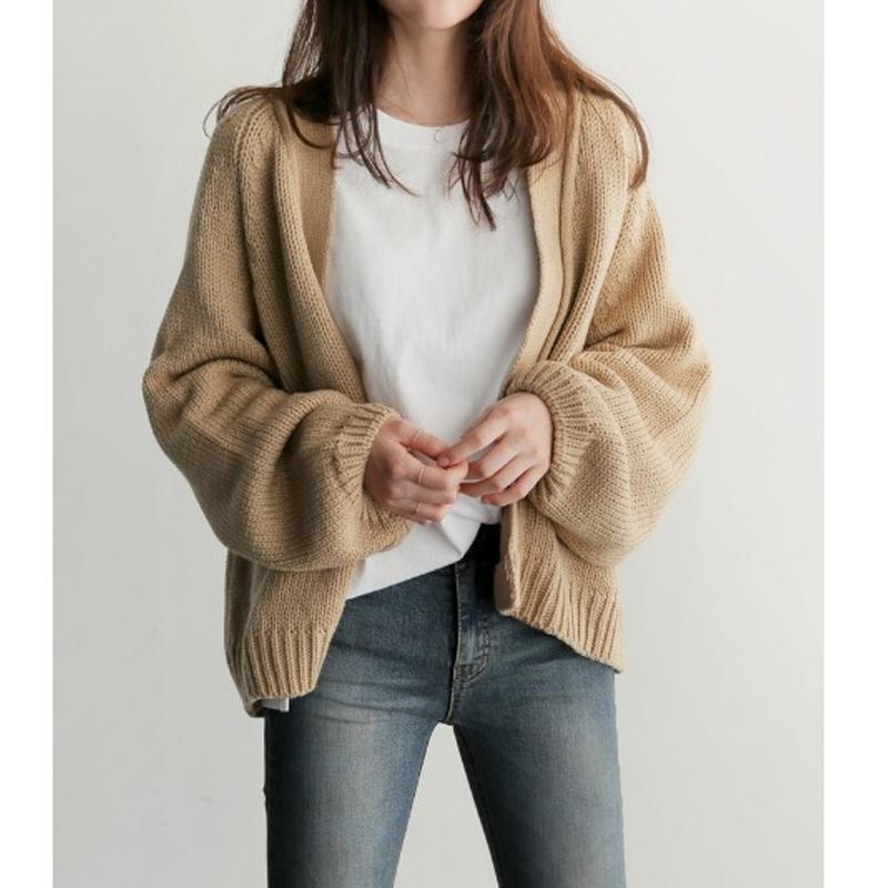 V Neck New Fashion Autumn Loose Knitted Cardigan Women Short Sweater Jacket Casual Office Solid Color Elegant Simple Long Sleeve Coats Basic Clothing