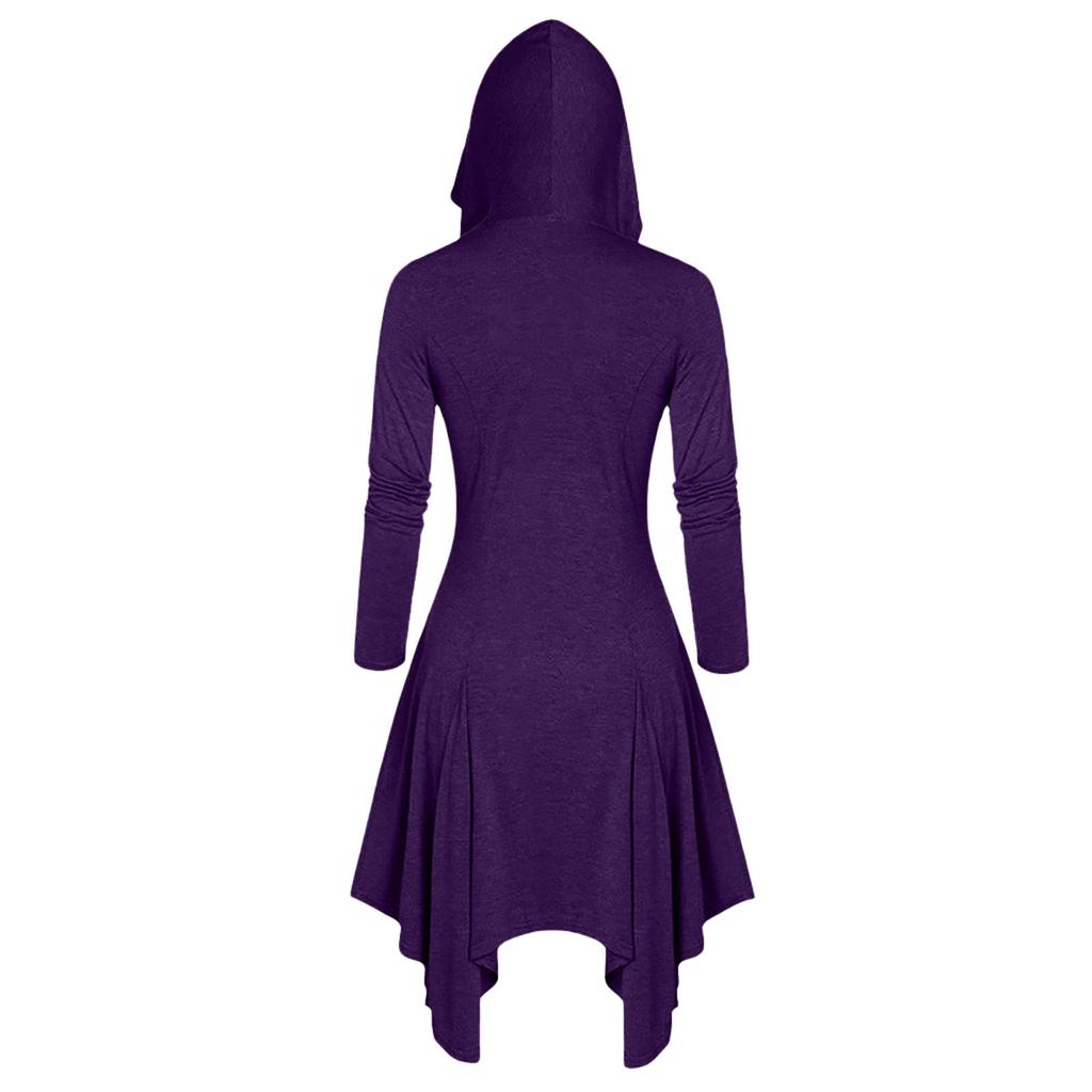 Women Costumes  Hooded Vintage Pullover High Low Bandage Long Dress Cloak