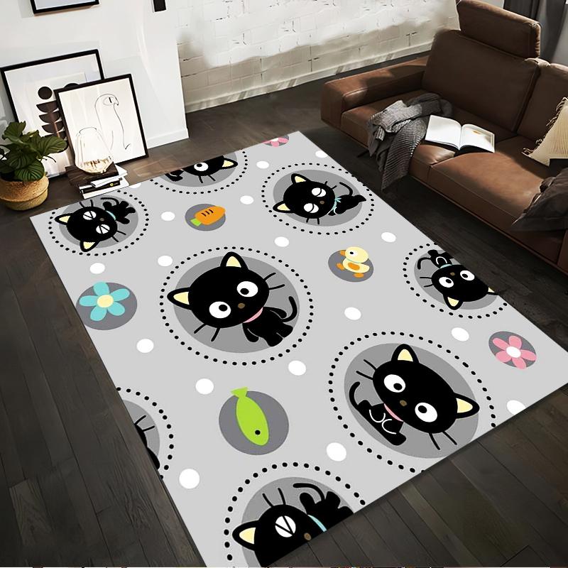 

Cartoon Black Cat Pattern Carpet with Fish and Flower Decorations1Gray Background Suitable for use as an anti-slip for room and bedroom sofas 40x60cm( 15x23in )