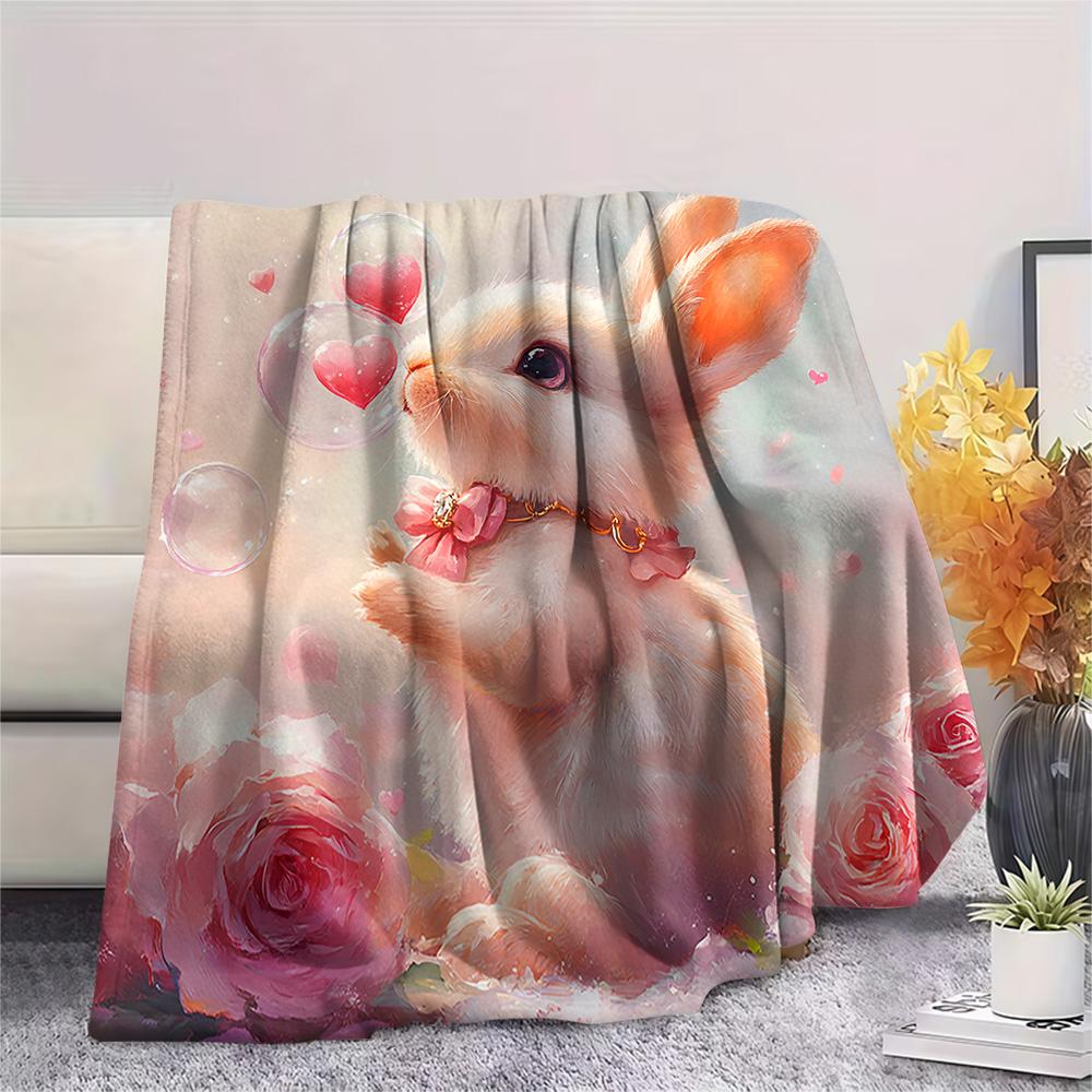 Rabbit Print Flannel Blanket, High quality Comfortable for All Seasons, Home Decor, Warmth and Comfort, Perfect for Christmas Gifts