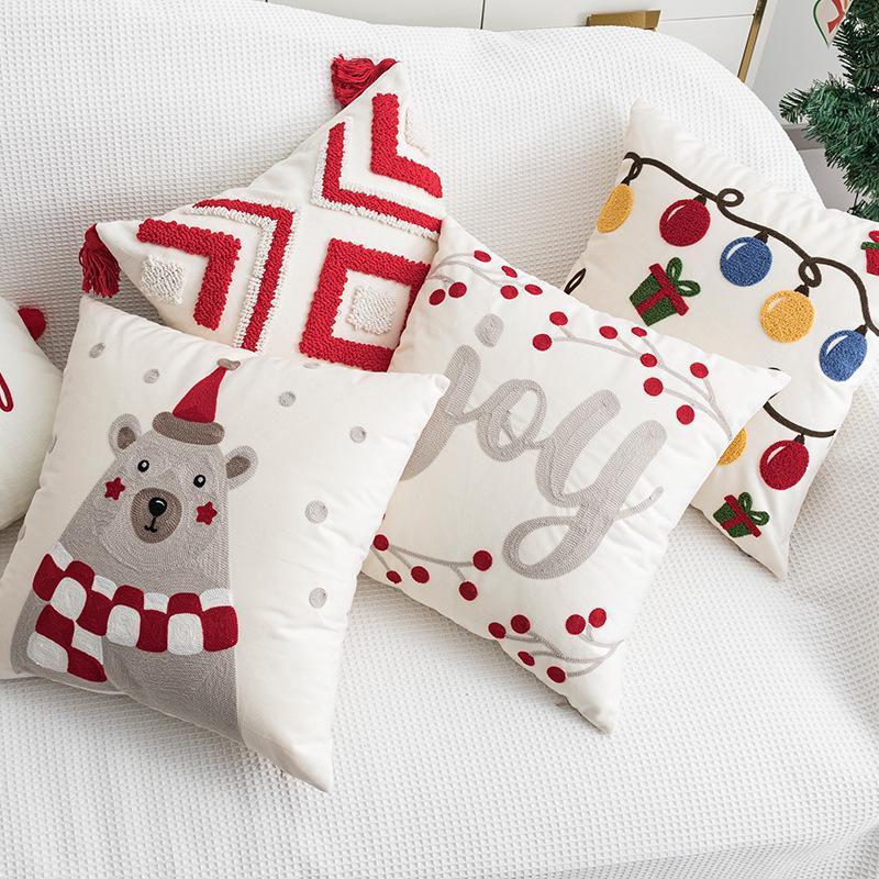 Christmas Decorative Embroidery Pillow - Festive Cushion Cover for Sofa, Bedside, or Living Room