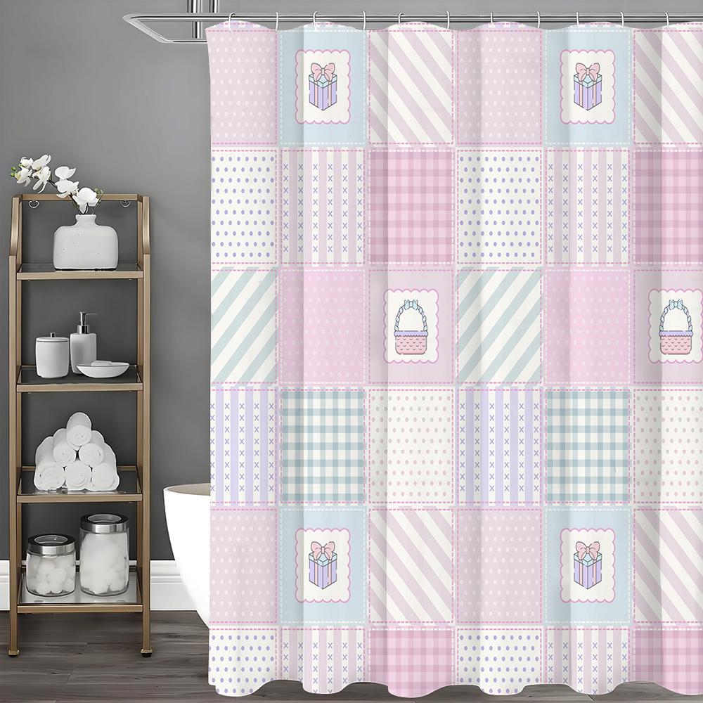 

Creative Geometric Pink Yellow Blue Green Shower Curtain, Bathroom Decorative Shower Curtain, Waterproof Shower Curtain with Hoo 90*180cm