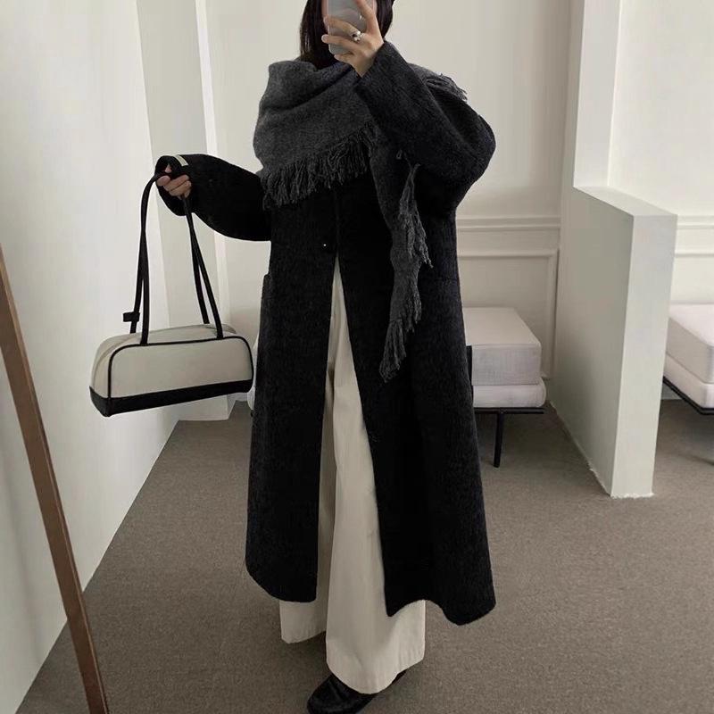 Women's Double-Sided Alpaca Wool Coat with Tassel Shawl and Doll Collar