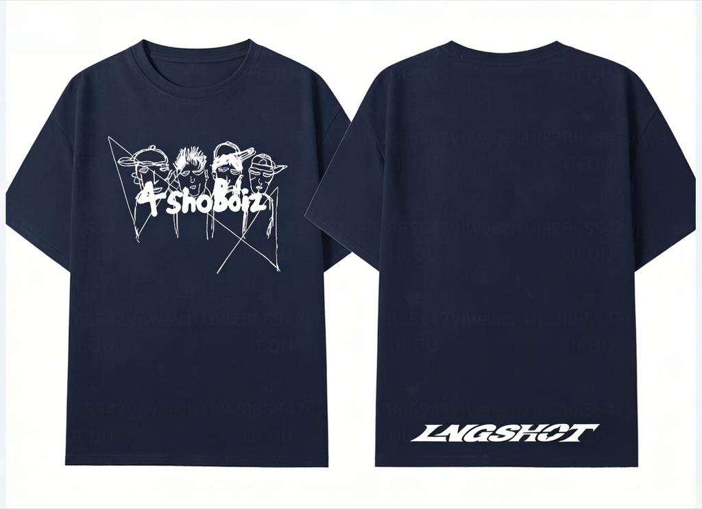 Vintage 4shoboiz Group Sketch Print Tshirt Lngshot Letter Back Print Oversized Hip Hop Tshirt Unisex Y2k Streetwear Short Sleeve