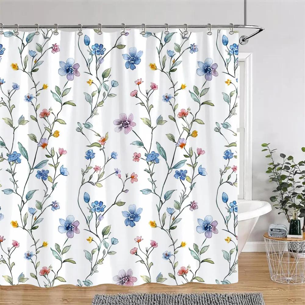 Beautiful Botanical Floral Shower Curtain Watercolour Painting Art Creative Vintage Style Polyester Bath Curtains Bathroom Decor