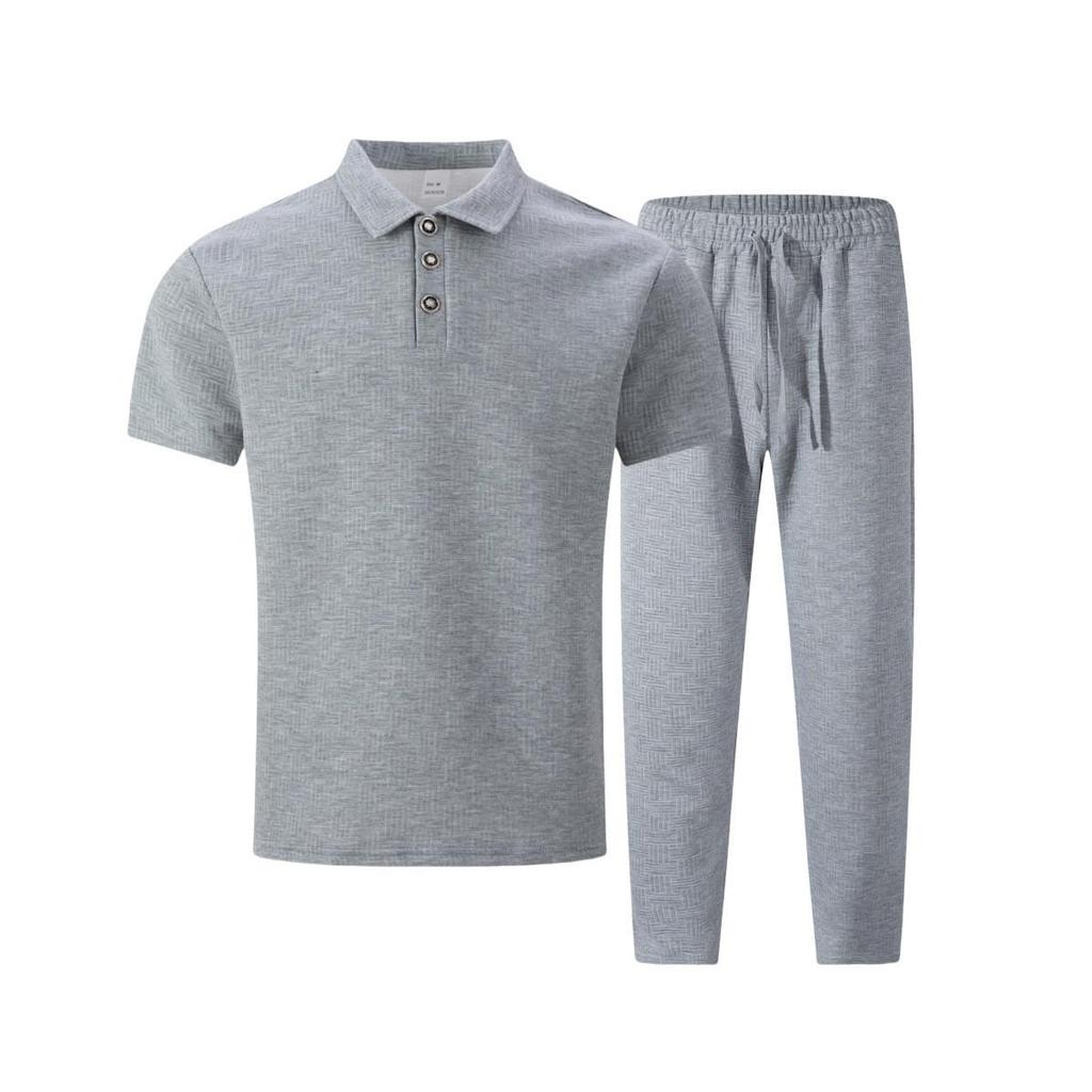 Herren Sommer Jacquard Poloshirt & Lange Hose Freizeit Set