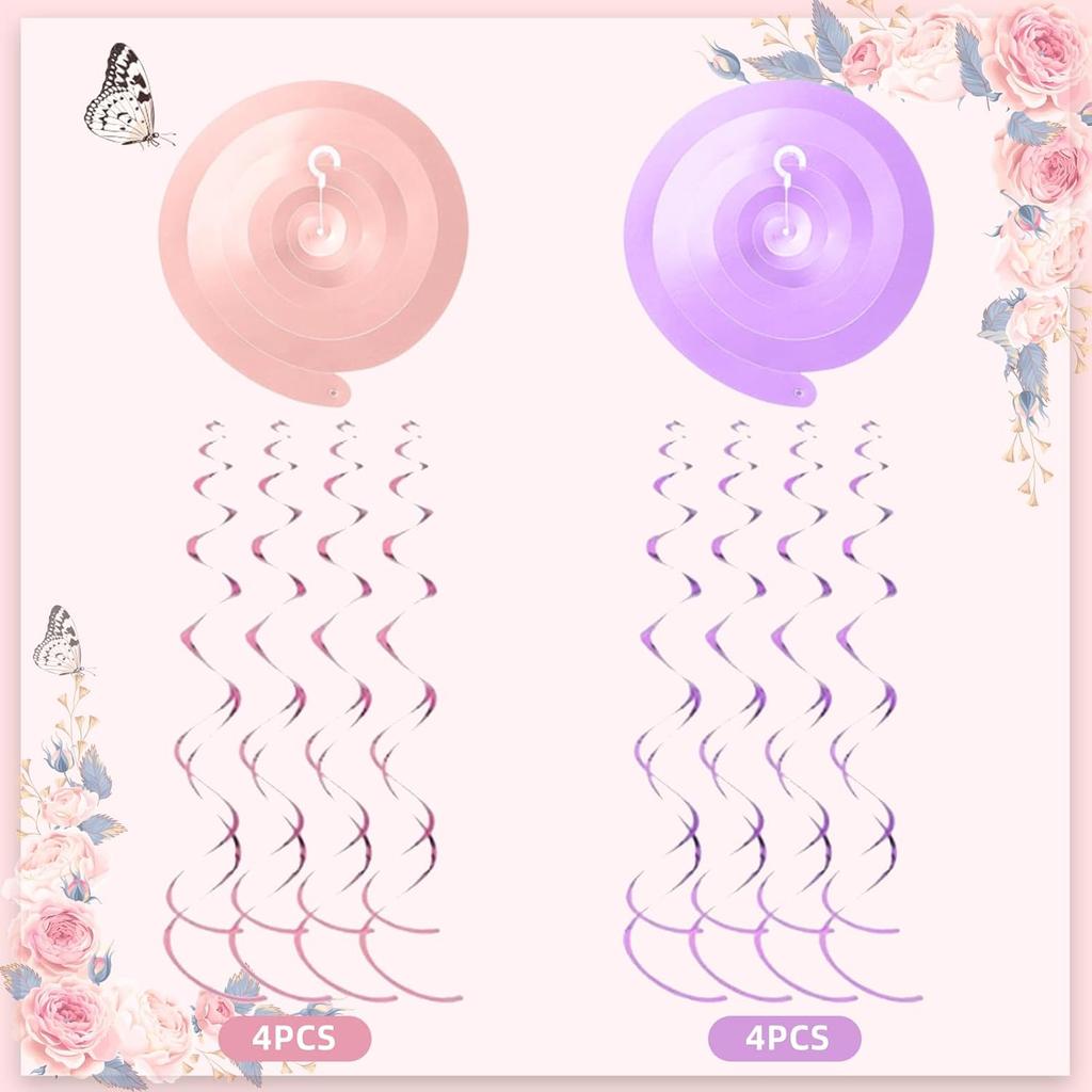 32Pcs Butterfly Party Decorations, Butterfly Hanging Swirl Decorations Pink and Purple Hanging Butterfly Decorations for Spring Summer Garden