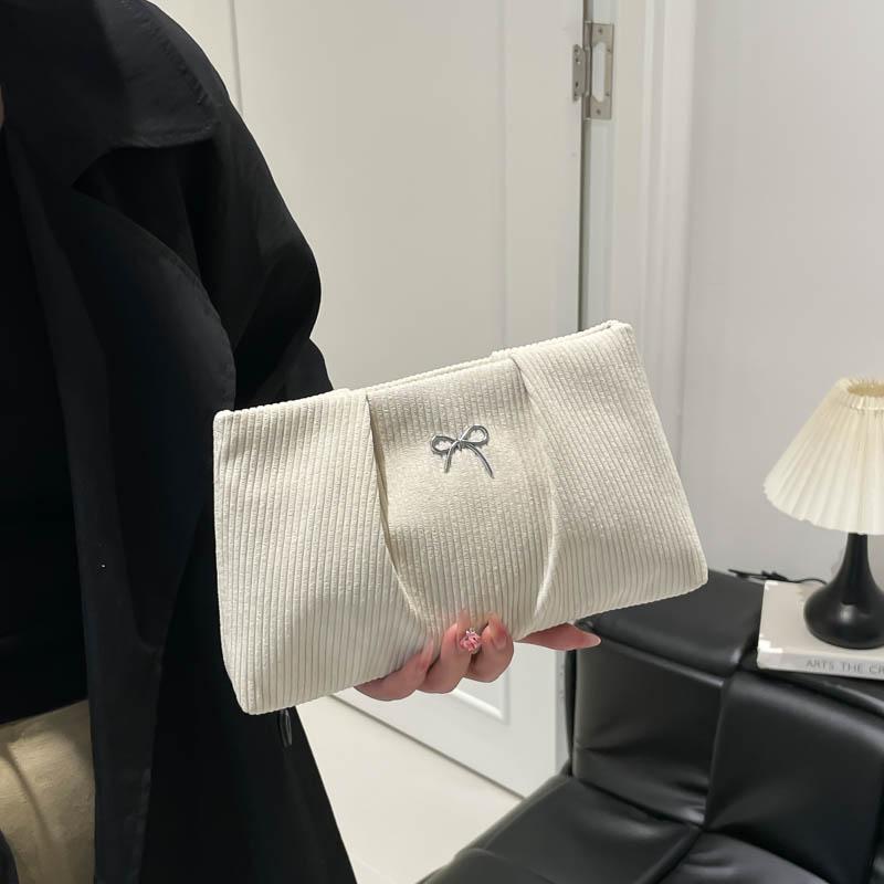 Yogodlns Fashionable Ins Embroidered Butterfly Knot Women's Clutch City Simple Style Corduroy Small Solid Color Purse