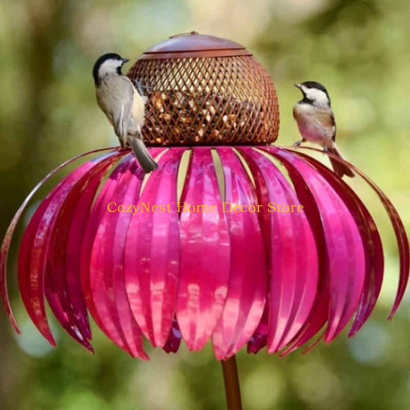 92MF Beautiful Bird Feeder Outdoor Garden Yard Hummingbird Treat Feeder Outdoor Coneflower-shape Decorations