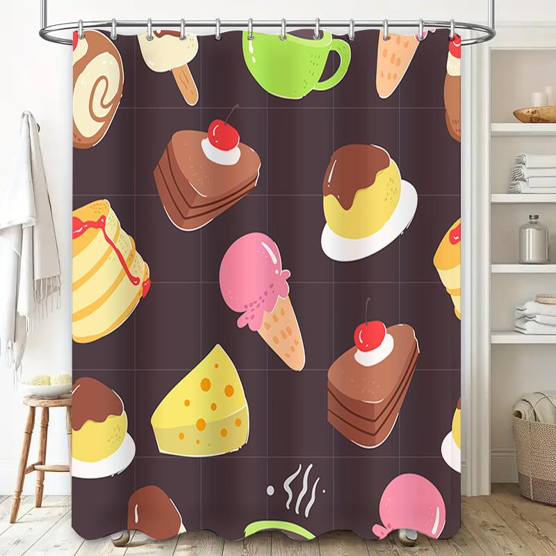 Vintage Style Ice Cream Pattern Shower Curtain For Bathroom Decoration Waterproof Fabric With Hook Rings