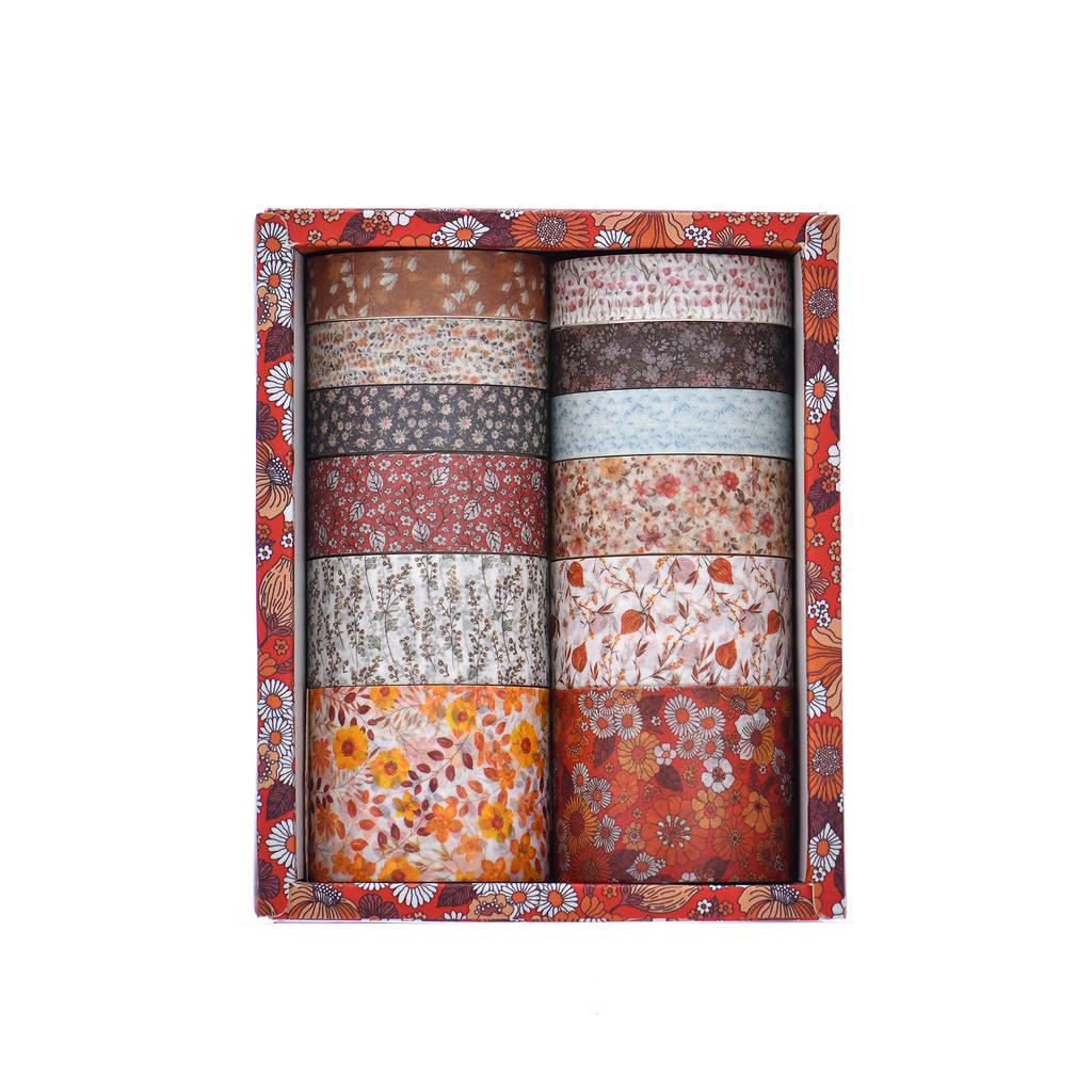 12 Rolls DIY Vintage Floral Colored Decorative Tape Set Masking Tape Notebook Diary Bullet Journaling Wrapping Supplies