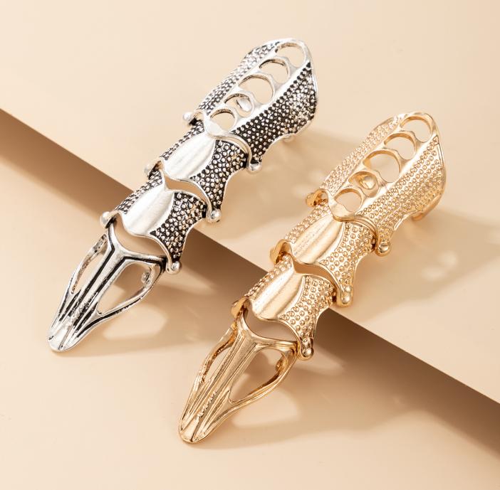 Punk Knight Skull Armour Knuckle Midi Finger Rings for Women Gothic Gold Alloy Adjustable Ring Party Jewelry