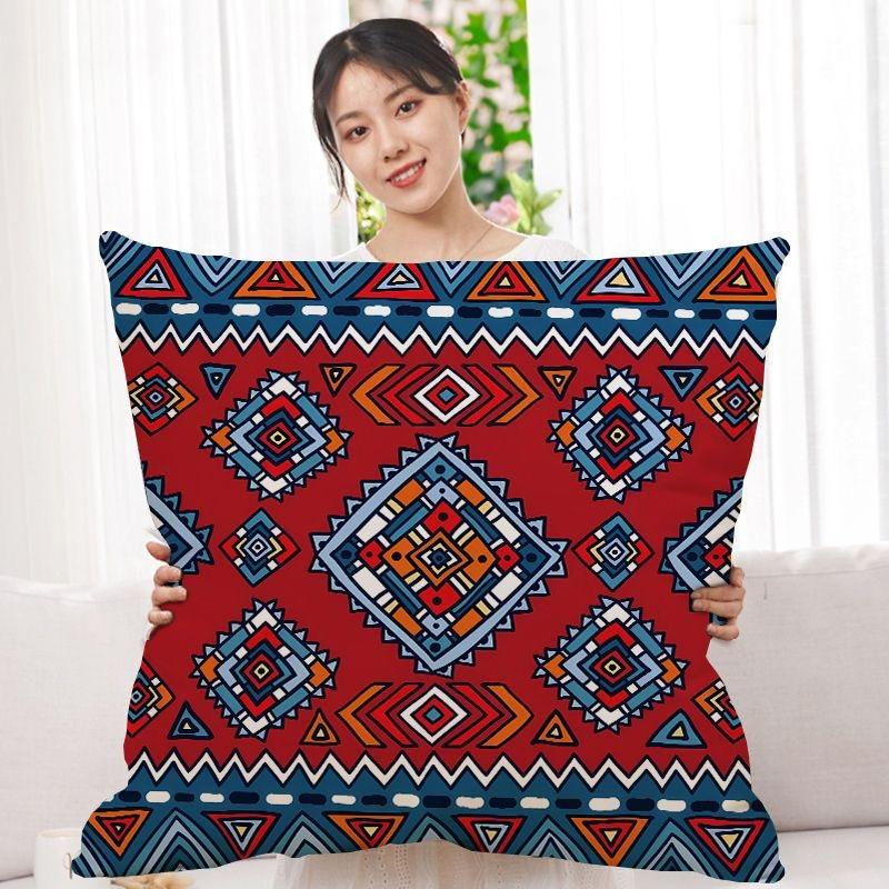 Double-Sided Bohemian Print Ethnic Style Pillow Cover Sofa Living Room Cushion Cover Geometric Pillow Square Pillowcase