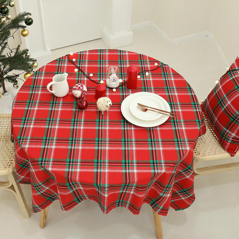 Winter Santa Check Cotton Tablecloth Decorative Tablecloth Tartan White