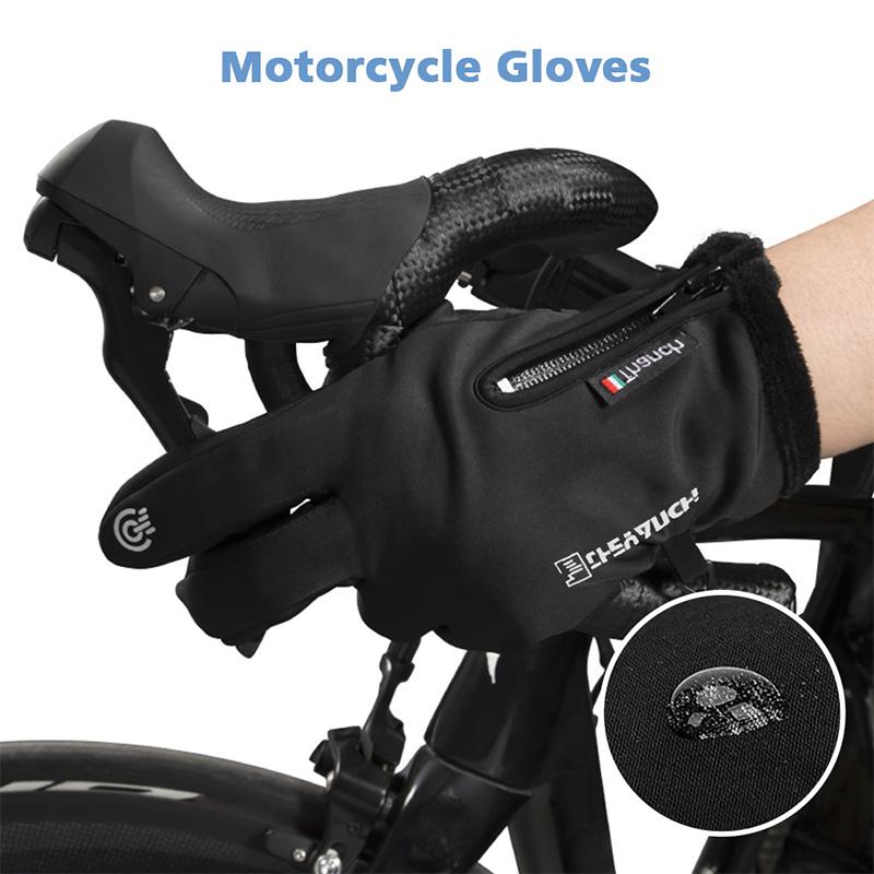 Winter Fleece Cycling Gloves with Zipper Touch Screen Compatible Anti-slip Warm Outdoor Sports Gloves for Cycling