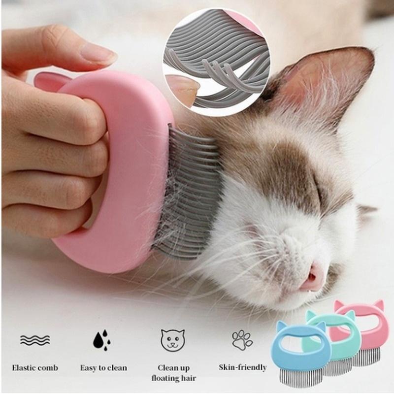 

Массажная расческа для удаления волос с домашними животными, эластичная полуизогнутая ручка, кошачья щетка для очистки пуха, массажная щетка для пыли, щетка для домашних животных розовый