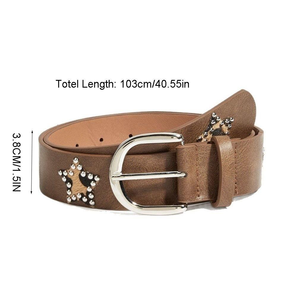 Casual Star Retro Jeans Belt Gothic Rivet Metal Buckle Belts Aesthetic Wide Pu Leather Waistband Clothing Accessories