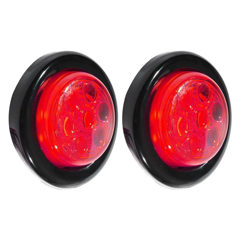 2Pcs Red 2 Inch 7-LED Round Truck Trailer Side Marker Lamp Clearance Tail Light 24V Fit for RVs Utes UTVs Boat Caravans