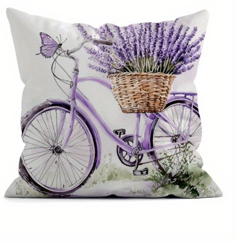 Polyester Purple Lavender Print Cushion Covers, Skin Velvet Zipper Closure Machine Washable Throw Pillow Cases for Home Decor