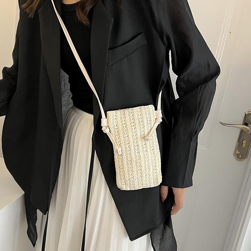 Yogodlns Borsa a Tracolla Piccola da Donna Moda Colore Solido Intrecciata Vuota Leggera in Paglia Intrecciata Borsa a Spalla