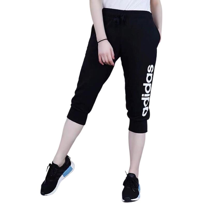 Adidas Logo Letter Print Pattern Drawstring Elastic Waist Breathable Sports Pants Women Pants Black S97150