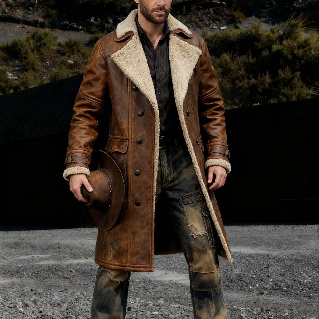 European & American Retro Patchwork Mid-Length Single-Breasted Men's Winter Coat - In Stock