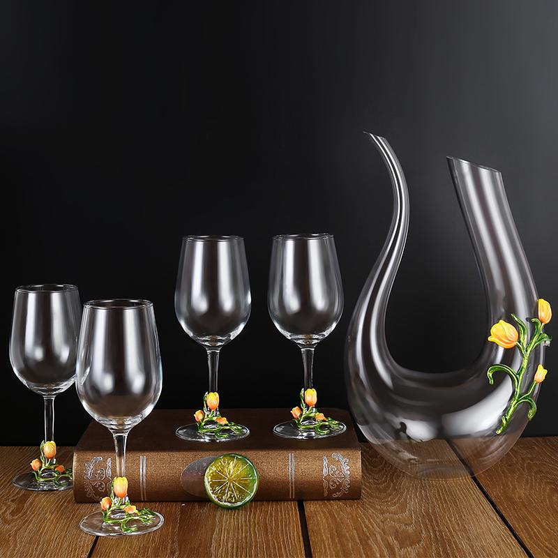 Kovové Skleněné Sklenice na Víno Sada Sklenice na Červené Víno Pohár Karafa Džbán Dávkovač Vína Křišťálové Sklo Sada na Víno Barové Sklo Nápojové Sklo Dárek