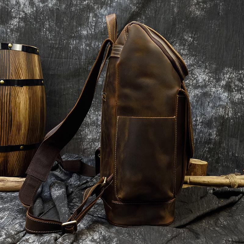 Big Capacity Vintage Leather Backpack Laptop Travel Bagpack Men Male Cowskin Backpack Retro Style Travel Bag  Brown 42cm