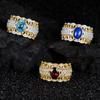 S925 Sterling Silver Inlaid With Natural Garnet Topaz Colored Treasure Ring Women'S Wide Version Retro Hollow Luxury Ring