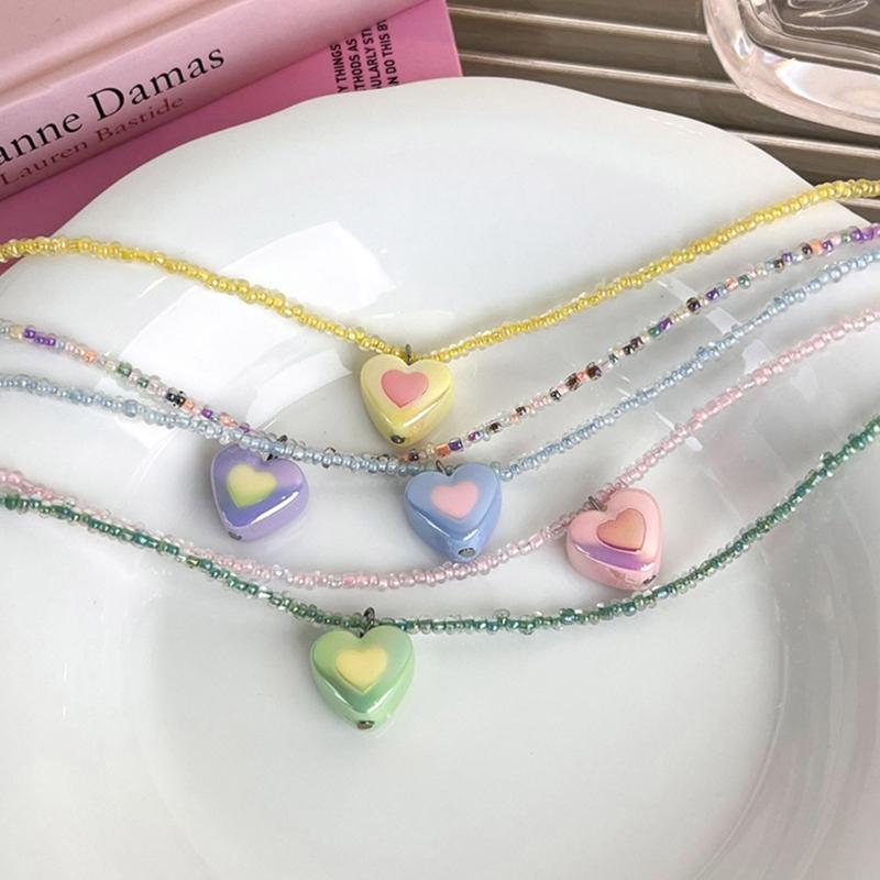 Acrylic Heart Beaded Necklaces Heart Pendant Choker  Beads Chokers Party Accessories Gift for Women Girlfriends